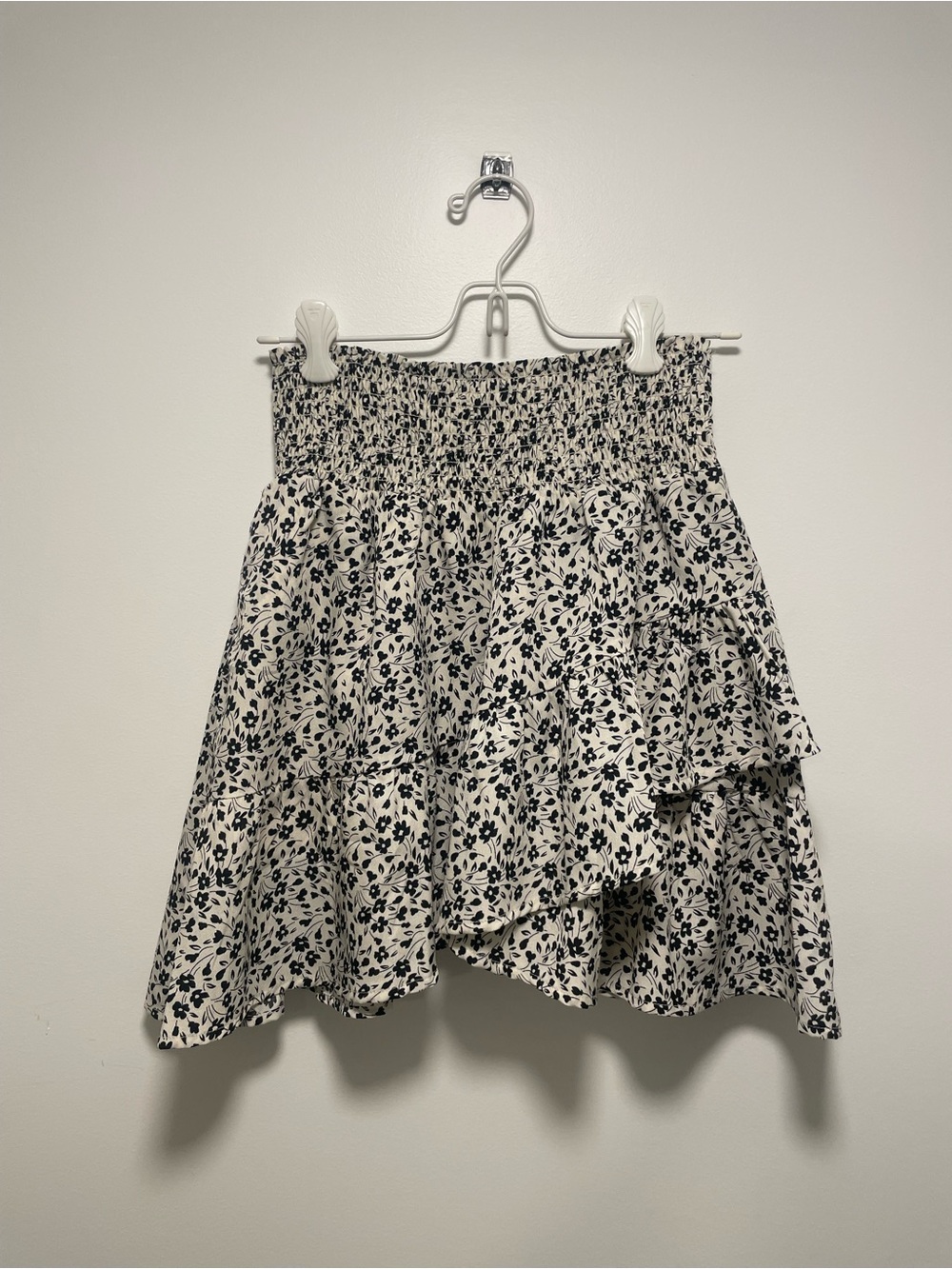 Altar’d State Floral Ruffle Mini Skirt - Black on Cream